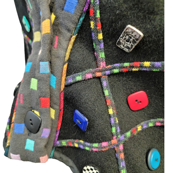 Lynn Murray Women's Funky Button Mixed Media Blazer Jacket Black Size Medium - Picture 7 of 10
